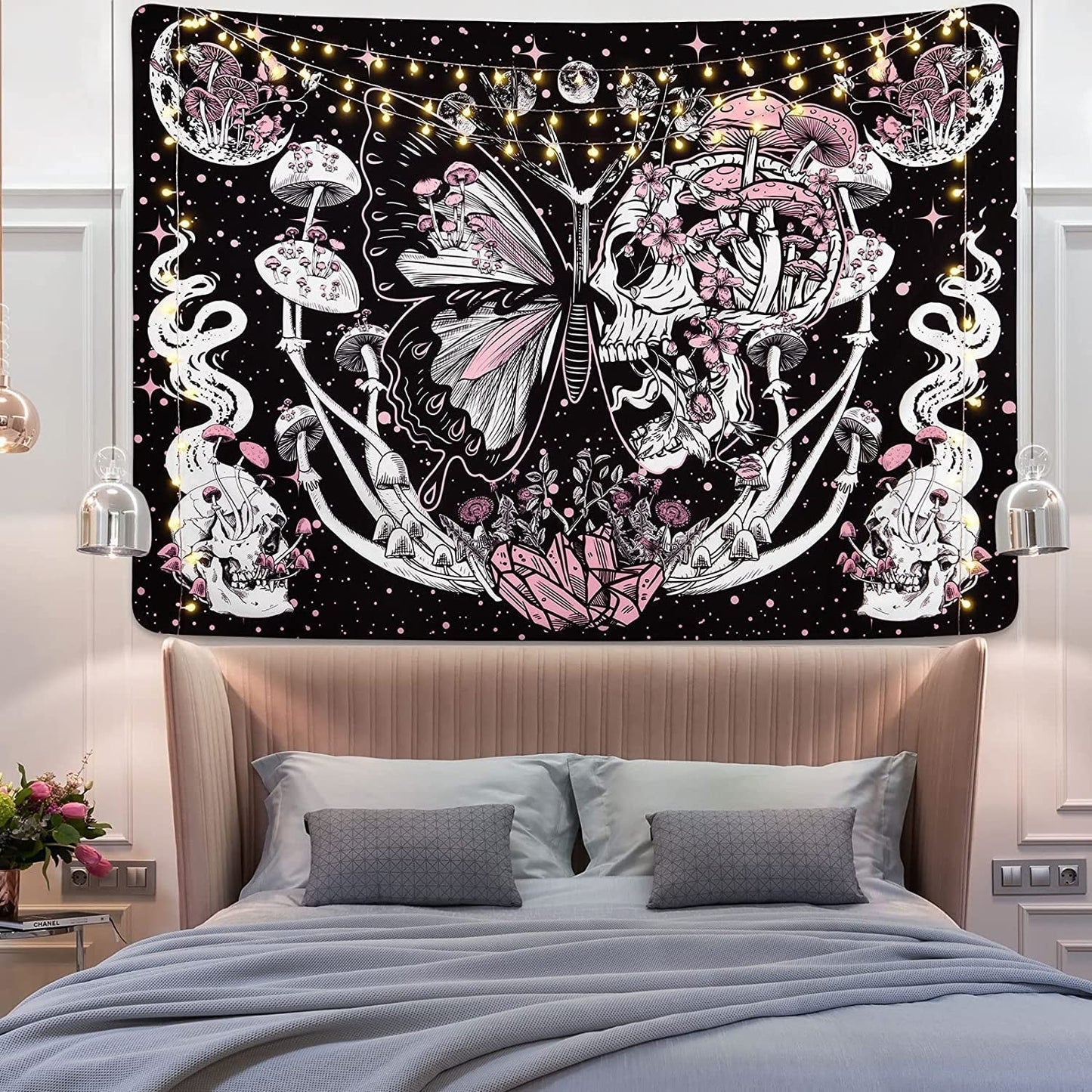 Wandteppich Yrenendenge Schmetterlinge Skelett Pilze Haus Sterne Mond Casa - Accessoires und Dekorationen Naty Shop