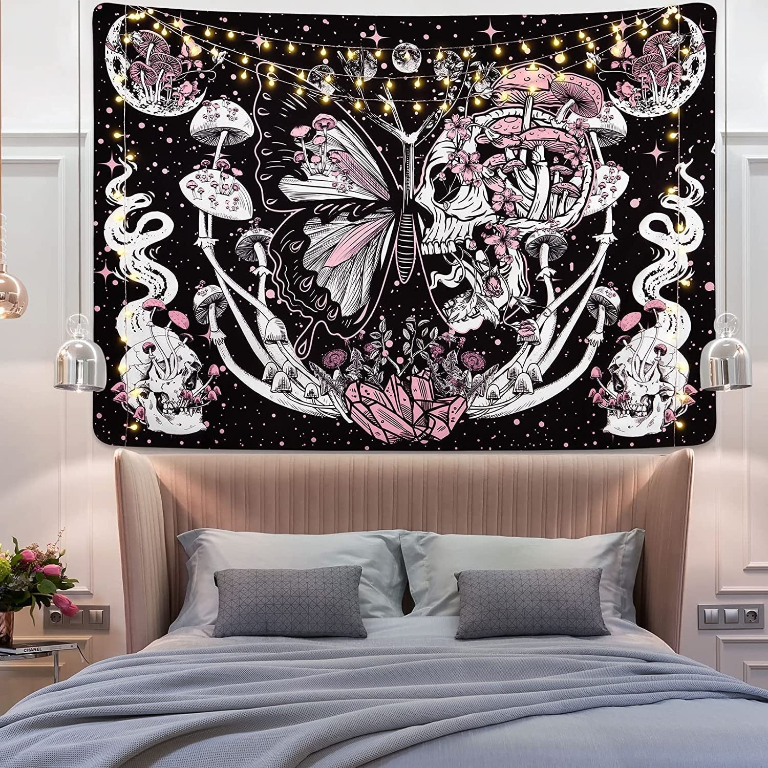 Wandteppich Yrenendenge Schmetterlinge Skelett Pilze Haus Sterne Mond Casa - Accessoires und Dekorationen Naty Shop