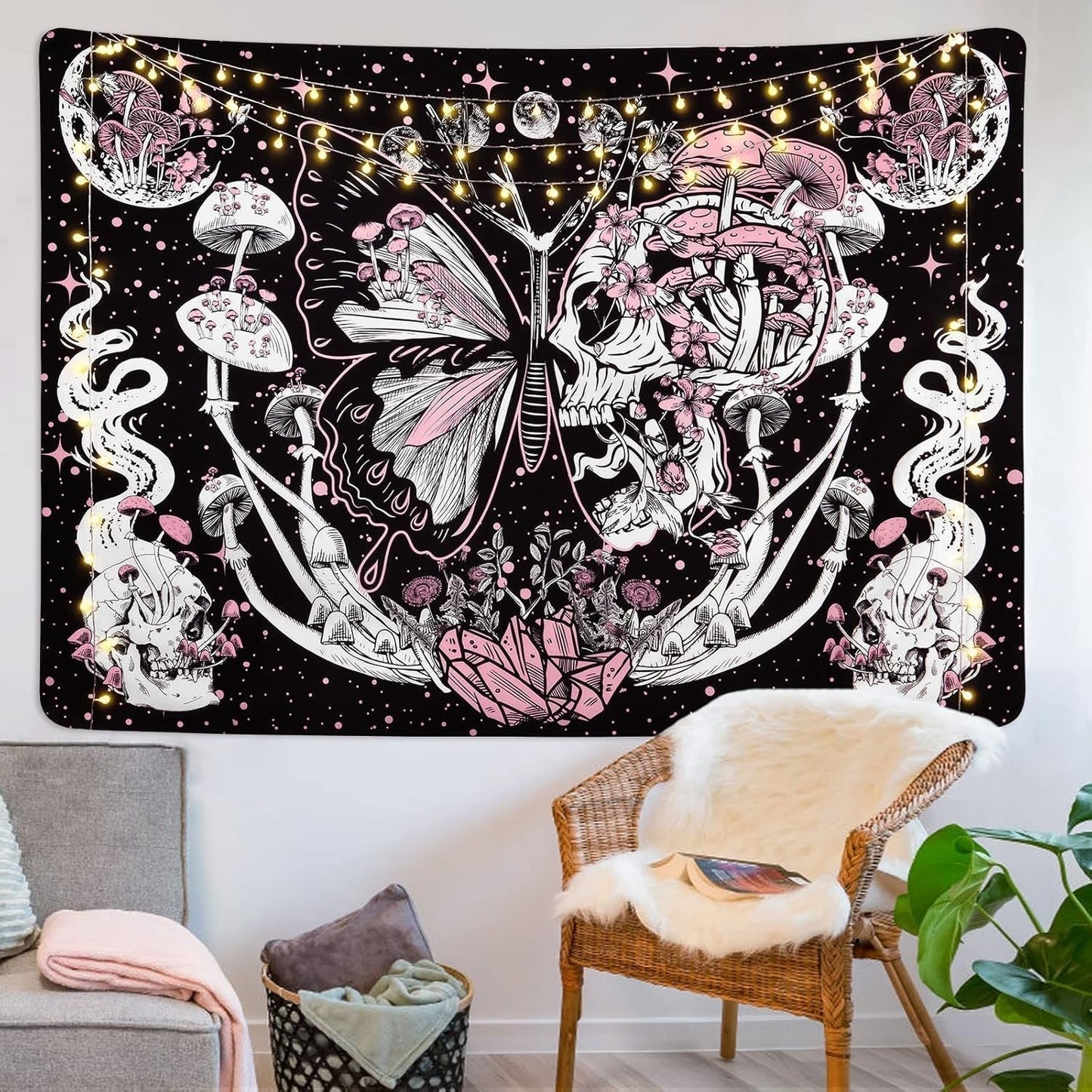 Wandteppich Yrenendenge Schmetterlinge Skelett Pilze Haus Sterne Mond Casa - Accessoires und Dekorationen Naty Shop