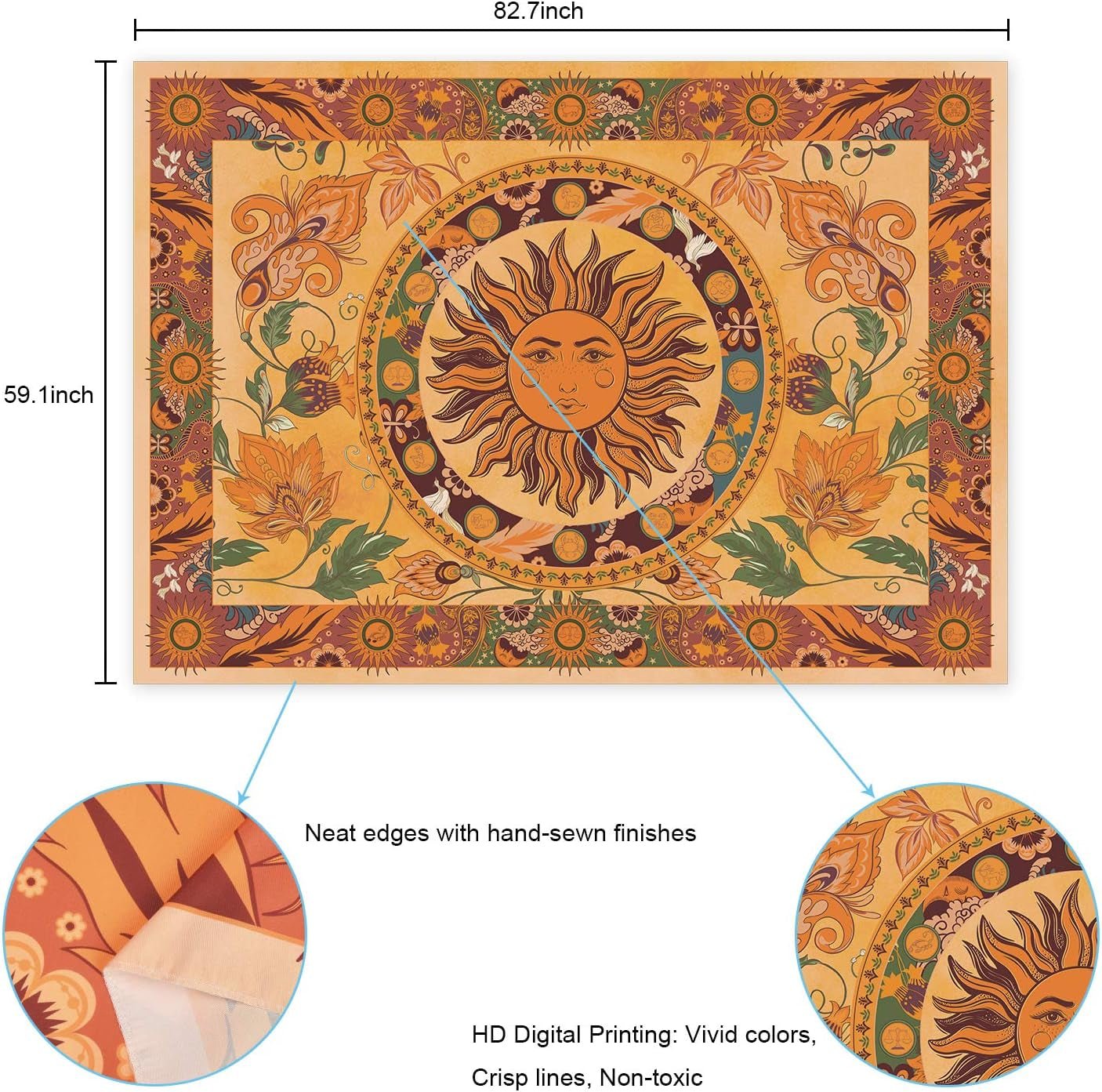 Wandteppich Yugarlibi brennende Sonne Frühlingsblumen Vintage Wand Home - Accessoires und Dekorationen Naty Shop