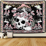 Wandteppich Yugarlibi rosa Totenkopf Pilze Skelett Zuhause – Accessoires und Dekorationen Naty Shop Rosa 150 L x 130 B cm