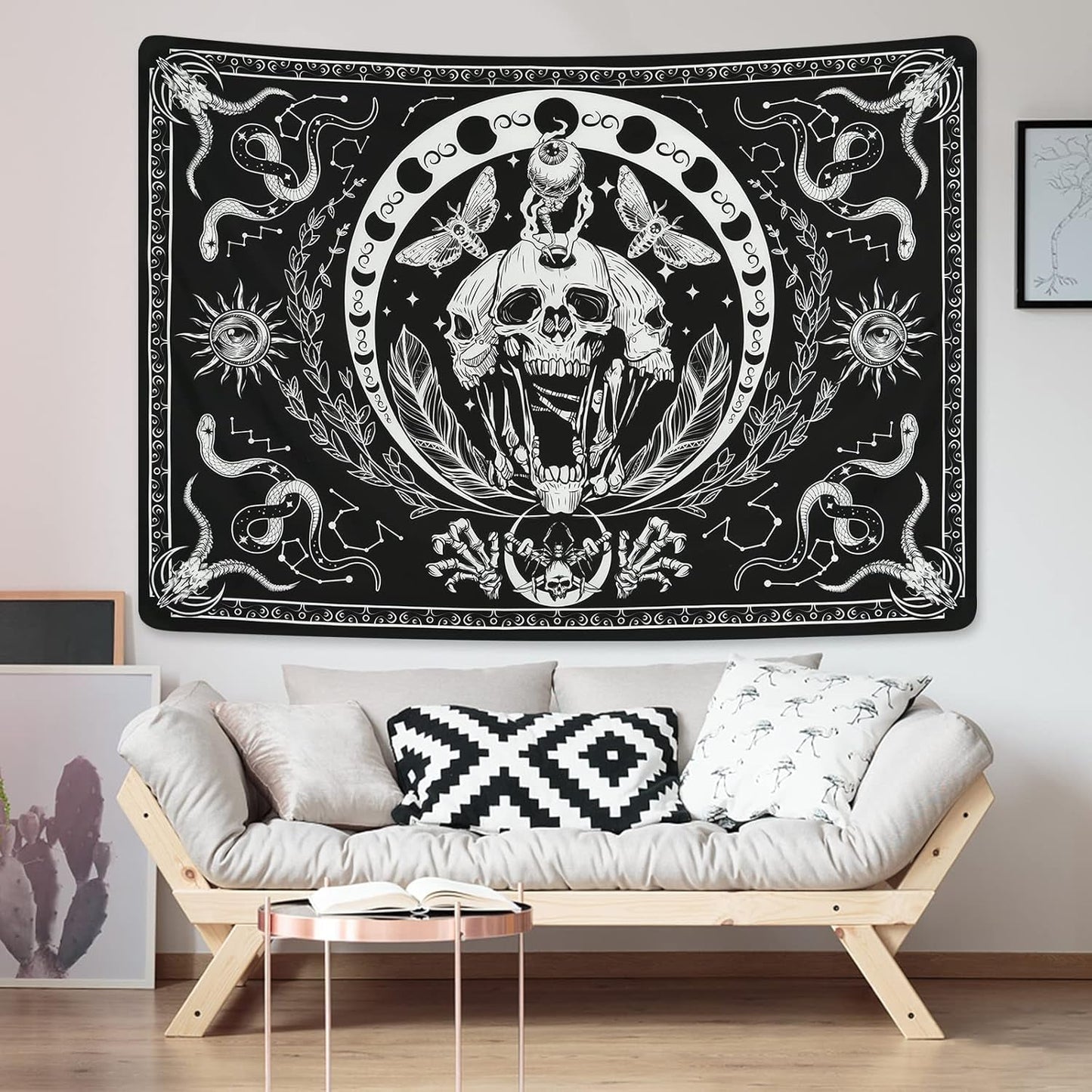 Gobelin Yugarlibi Skelett schwarze Schlange Motten ästhetische Leinwand Zuhause - Accessoires und Dekorationen Naty Shop