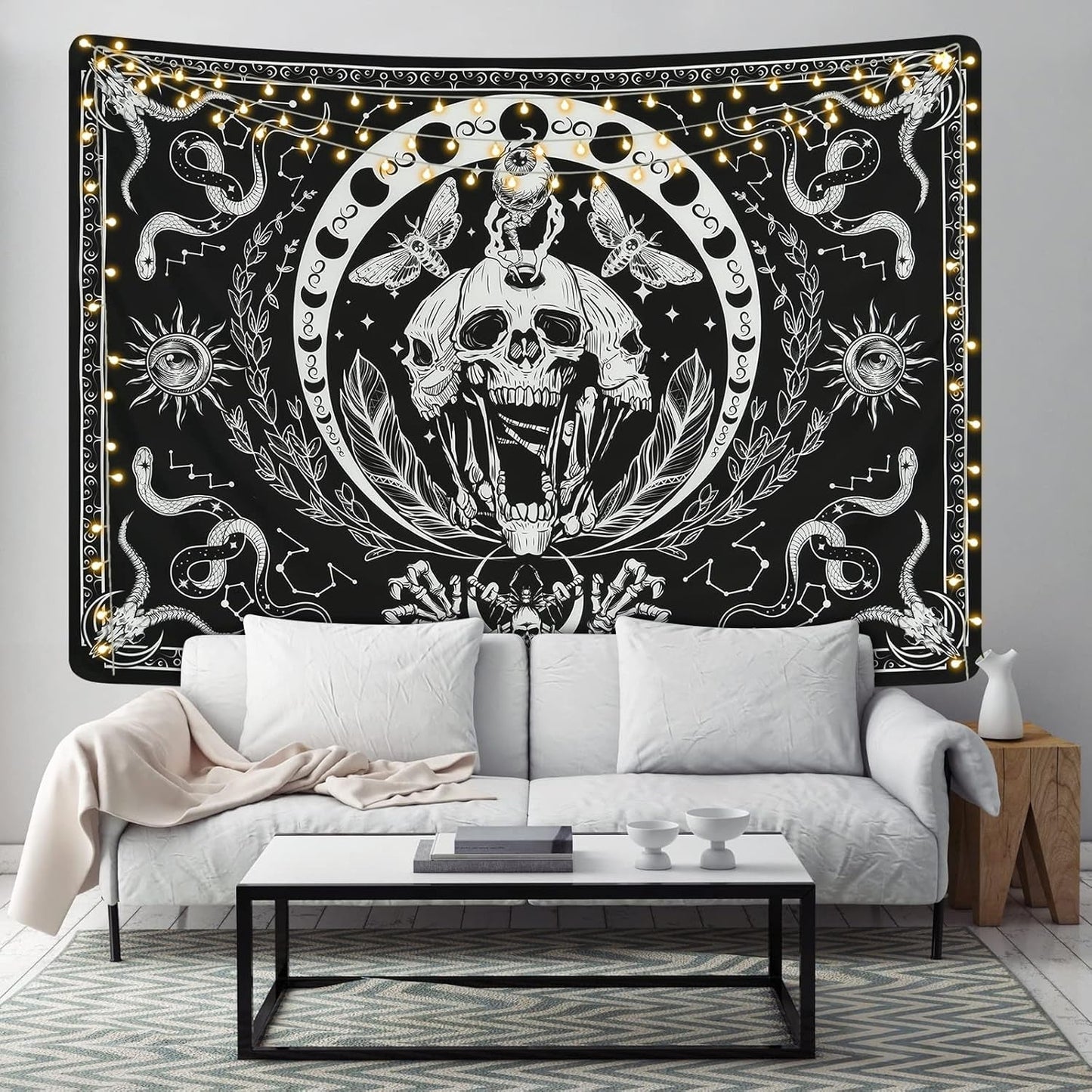 Gobelin Yugarlibi Skelett schwarze Schlange Motten ästhetische Leinwand Zuhause - Accessoires und Dekorationen Naty Shop