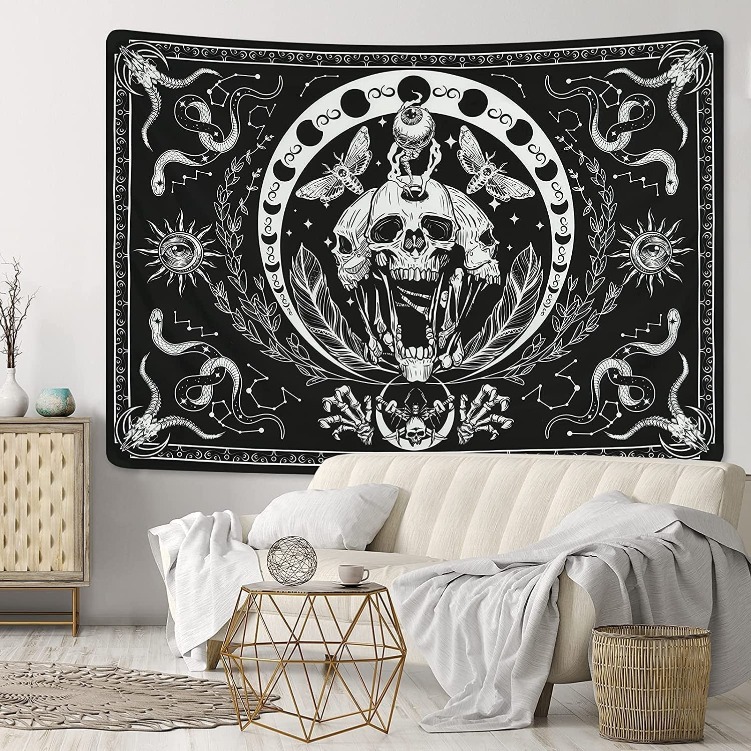 Gobelin Yugarlibi Skelett schwarze Schlange Motten ästhetische Leinwand Zuhause - Accessoires und Dekorationen Naty Shop