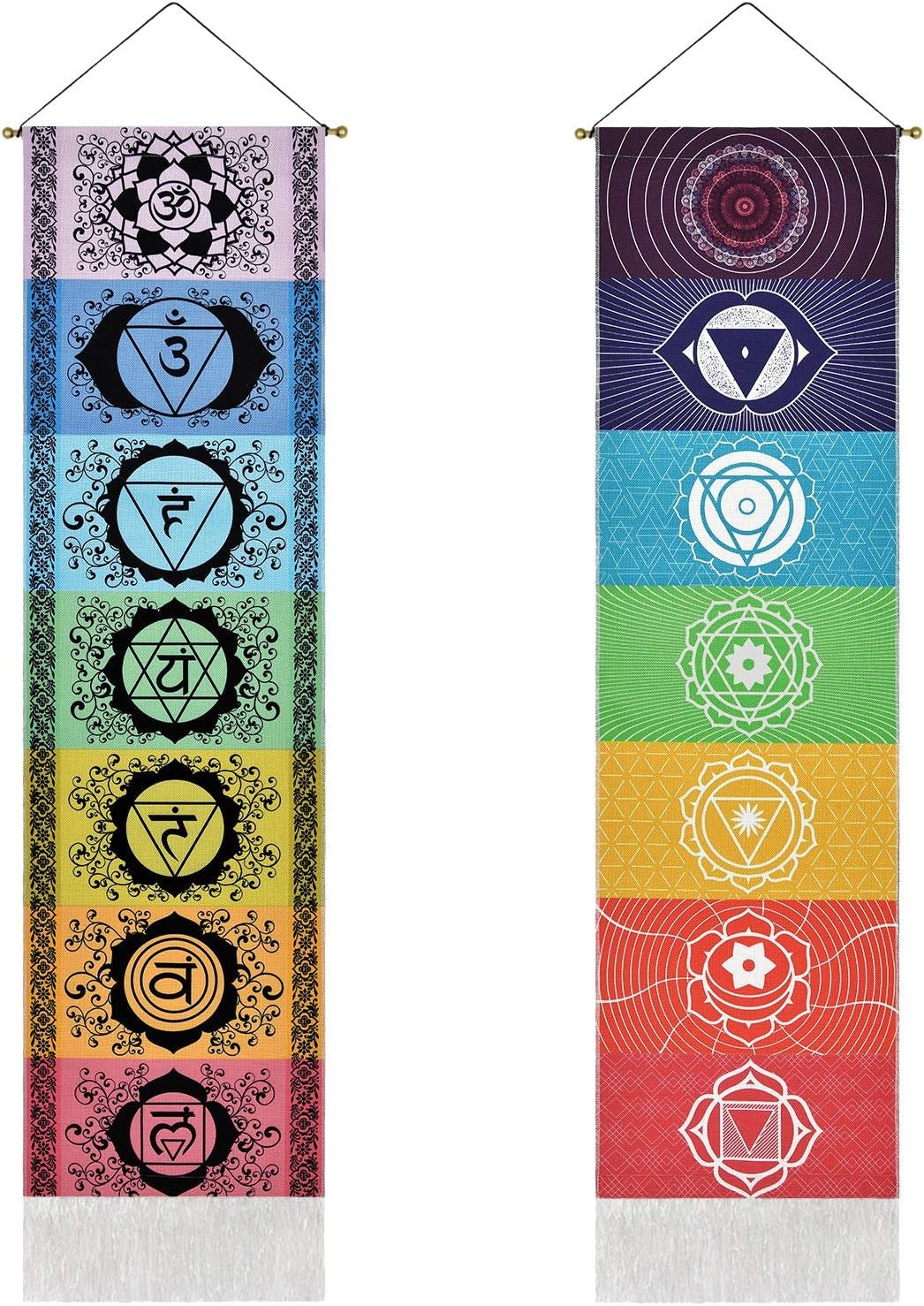 Yugarlibi Wandteppich-Set mit Chakra-Anhängern, Meditation, Yoga, Trippy, Zuhause – Accessoires und Dekorationen, Naty Shop, Chakra, Weiß und Schwarz, 130 x 32,5 cm