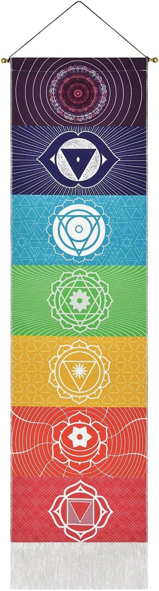 Yugarlibi Wandteppich-Set mit Chakra-Anhängern, Meditation, Yoga, Trippy, Zuhause – Accessoires und Dekorationen, Naty Shop, Chakra, weiß, 130 L x 32,5 B cm