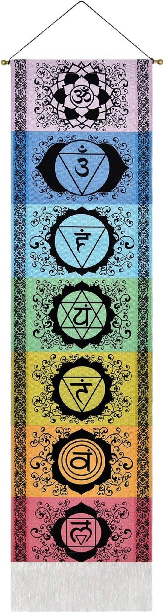Yugarlibi Wandteppich-Set mit Chakra-Meditation, Yoga, Trippy-Wandteppich, Zuhause – Accessoires und Dekorationen, Naty Shop, Schwarz, 130 L x 32,5 B cm