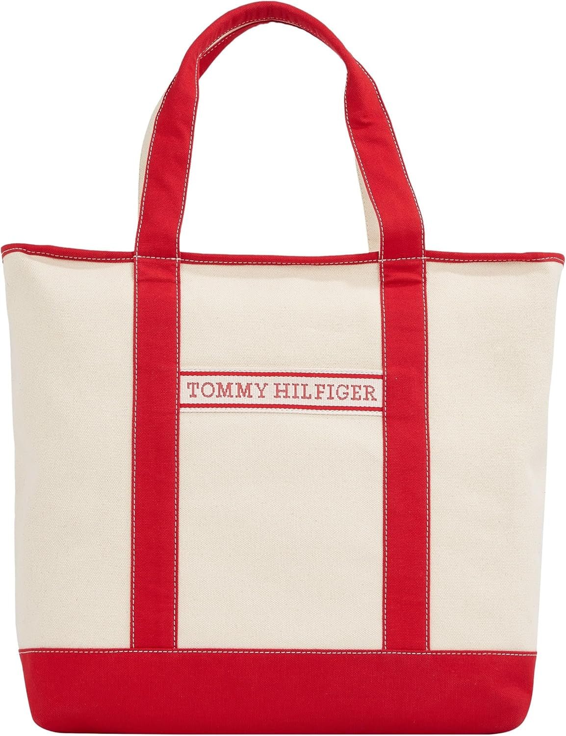 TOMMY HILFIGER Damen Th Summer Canvas Tote Aw0aw17421 Tragetasche Taschen Damen Naty Shop Rot (primary red)