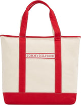 TOMMY HILFIGER Damen Th Summer Canvas Tote Aw0aw17421 Tragetasche Taschen Damen Naty Shop Rot (primary red)