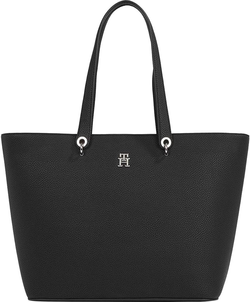 Tommy Hilfiger Shopper Tasche Großes Emblem Taschen Damen Naty Shop Schwarz (black)