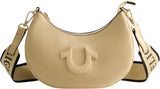 True Religion Damen-Umhängetasche, halbmondförmige Hobo-Handtasche mit verstellbarem, abnehmbarem Riemen und Hufeisen-Logo, Damentaschen, Naty Shop, Kamel