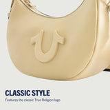 True Religion Damen-Umhängetasche, halbmondförmige Hobo-Handtasche mit verstellbarem, abnehmbarem Riemen und Hufeisen-Logo, Damentaschen, Naty Shop