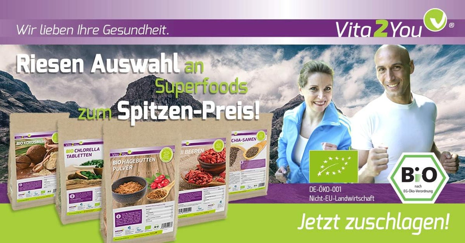 Vita2You Goji-Beeren 1 kg – Wolfsbeeren – sonnengetrocknet – ungeschwefelt und ohne Zusatzstoffe – 1000 g – Zip-Beutel – Premium-Qualität. Dehydrierte Produkte Naty Shop