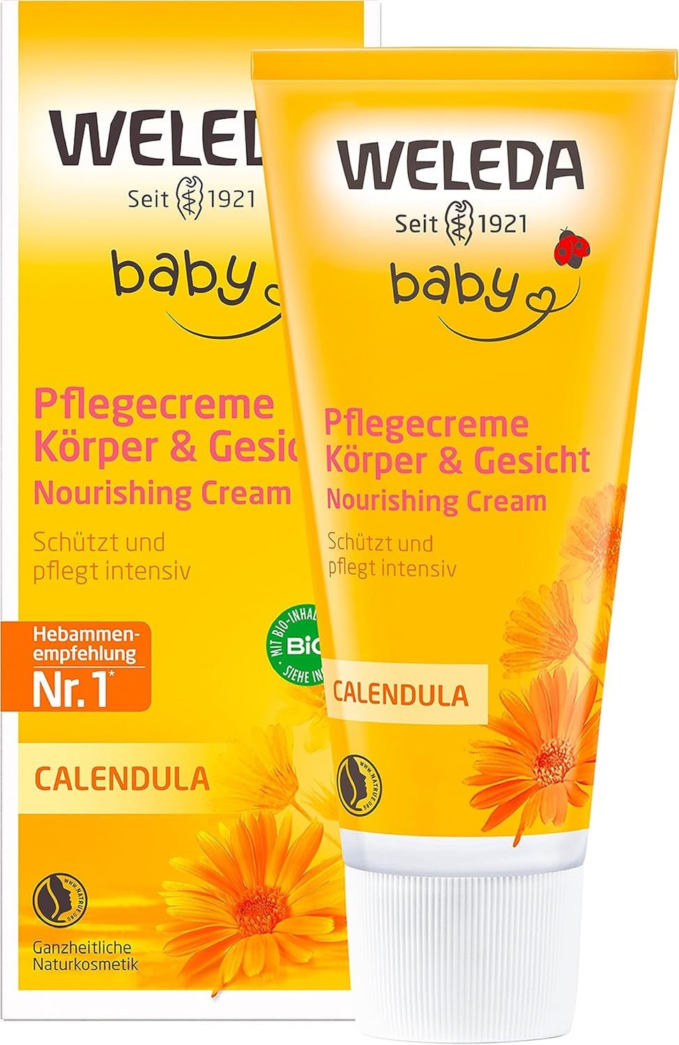 WELEDA Bio Baby Calendula Pflegecreme Körper & Gesicht 30ml – Gesichtscreme / Hautcreme für Naturkosmetik mit Sesamöl und Lanolin zur Pflege trockener Haut. Feuchtigkeitsspendende Pflegecreme für Babys und Kinder Kinder - Bade- und Hautpflege Naty Shop 75 ml (1 Packung)