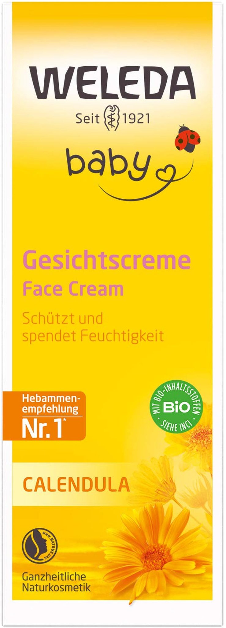 WELEDA Bio-Baby-Calendula-Gesichtscreme – Naturkosmetische Feuchtigkeitscreme mit Mandelöl und Bienenwachs zur Pflege trockener Haut. Natürliche Gesichtspflegecreme für Babys und Kinder (1x 50 ml) Kinder - Bade- und Hautpflege Naty Shop
