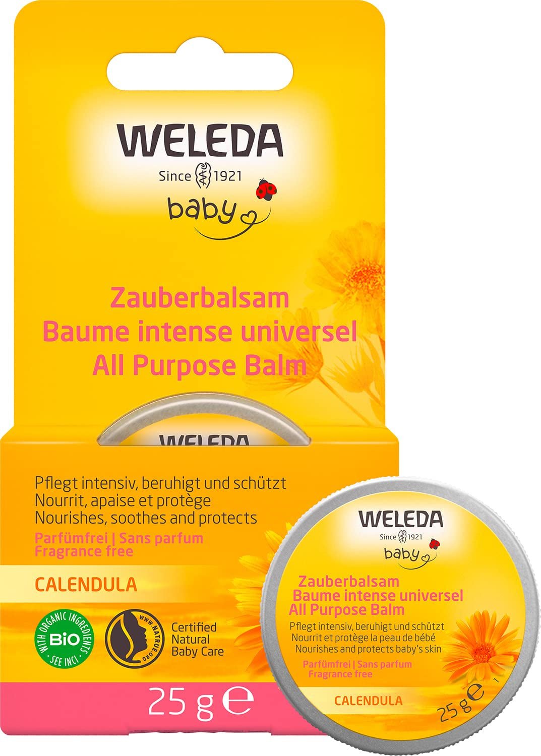WELEDA Organic Baby Calendula Magic Balm – Universeller Balsam aus Naturkosmetik für Gesicht und Körper zur Pflege und Beruhigung trockener Haut und Lippen. Universeller, reichhaltiger Balsam für Babys und Kinder (1x 25g) Kinder - Bade- und Hautpflege Naty Shop Standardtitel
