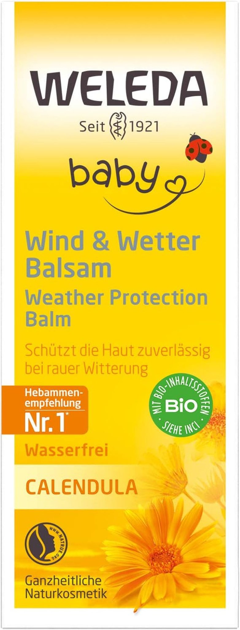 WELEDA Bio Baby Calendula Wind & Wetter Balsam – Gesichtscreme und Handcreme für Naturkosmetik mit Mandelöl und Sesamöl zum Schutz der empfindlichen und trockenen Babyhaut vor rauem und kaltem Wetter (1x 30 ml) Kinder – Bade- und Hautpflege Naty Shop