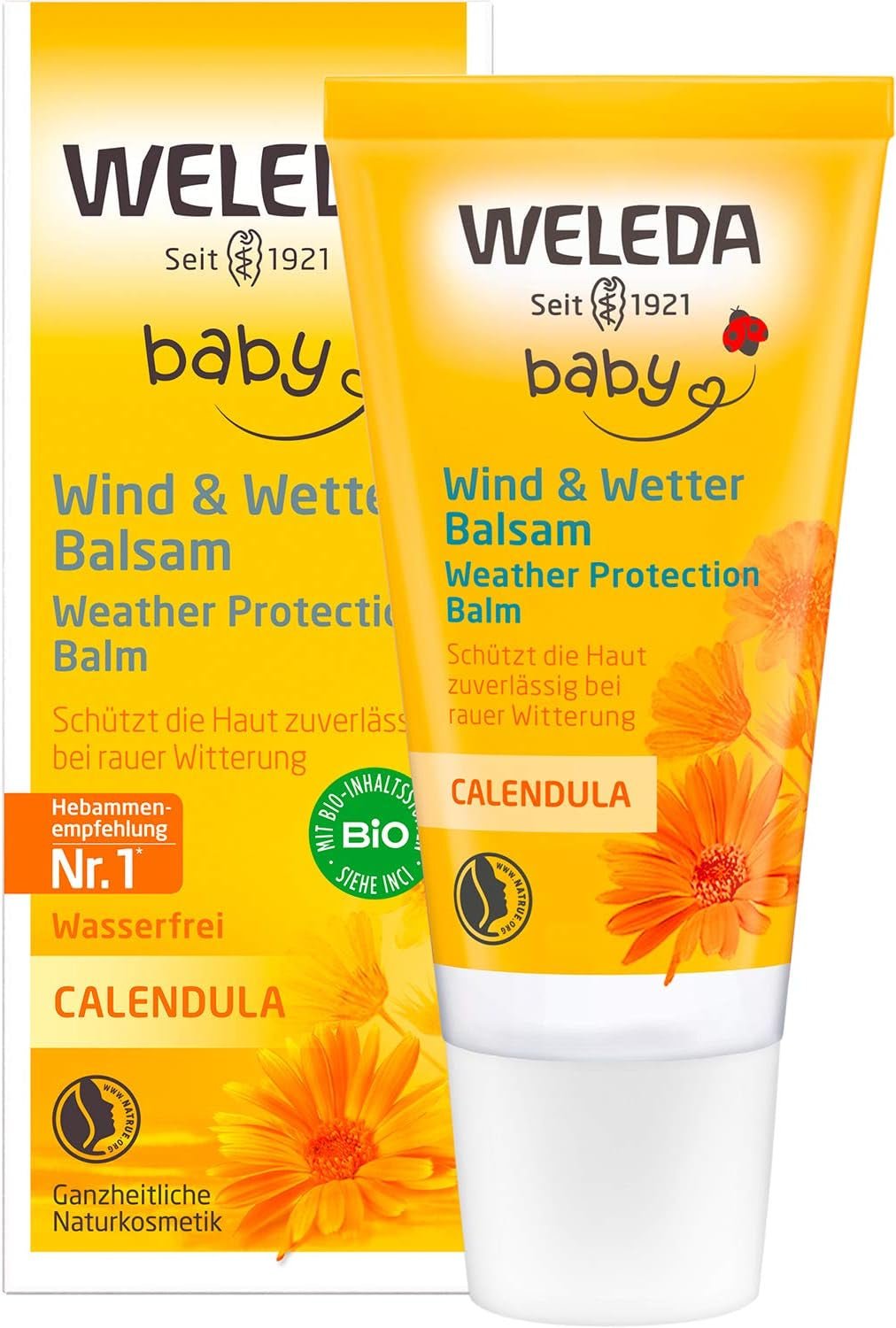 WELEDA Bio-Baby-Calendula-Wind- und Wetterbalsam – Gesichtscreme und Handcreme für Naturkosmetik mit Mandelöl und Sesamöl zum Schutz der empfindlichen und trockenen Babyhaut vor rauem und kaltem Wetter (1x 30 ml) Kinder – Bade- und Hautpflege Naty Shop Standardtitel