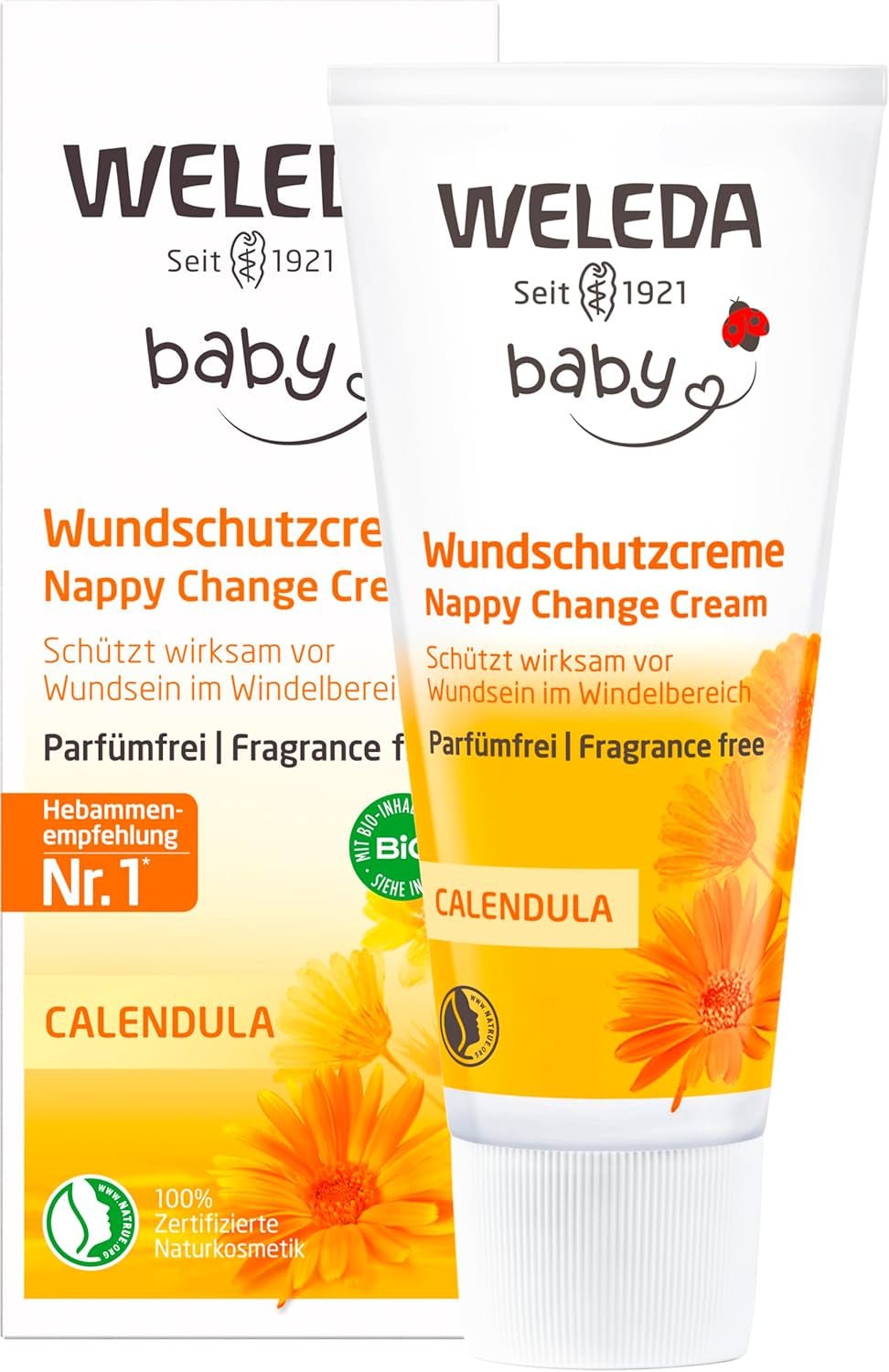 WELEDA Bio Baby-Calendula-Wundschutzcreme 75 ml – Naturkosmetische Wundsalbe / Babycreme zum Schutz der empfindlichen Babyhaut im Windelbereich. Hilft bei Rötungen, gereizter Haut und Schmerzen. Kinder – Bad und Hautpflege Naty Shop Wundschutzcreme 75 ml ohne Duft
