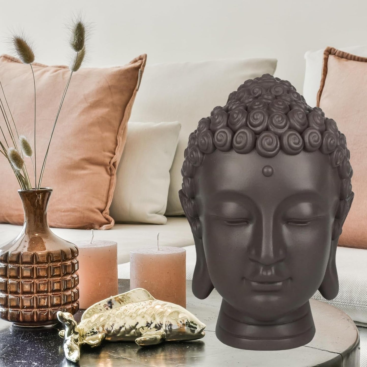 Zen'Light - Statuette mit Buddha-Kopf - Dekoration für Zen, Meditation und Feng Shui - Geschenk für eine entspannende und spirituelle Atmosphäre - Buddha-Statuette - Höhe: 20 cm - Farbe: grün/braun Statuetten und Skulpturen Naty Shop