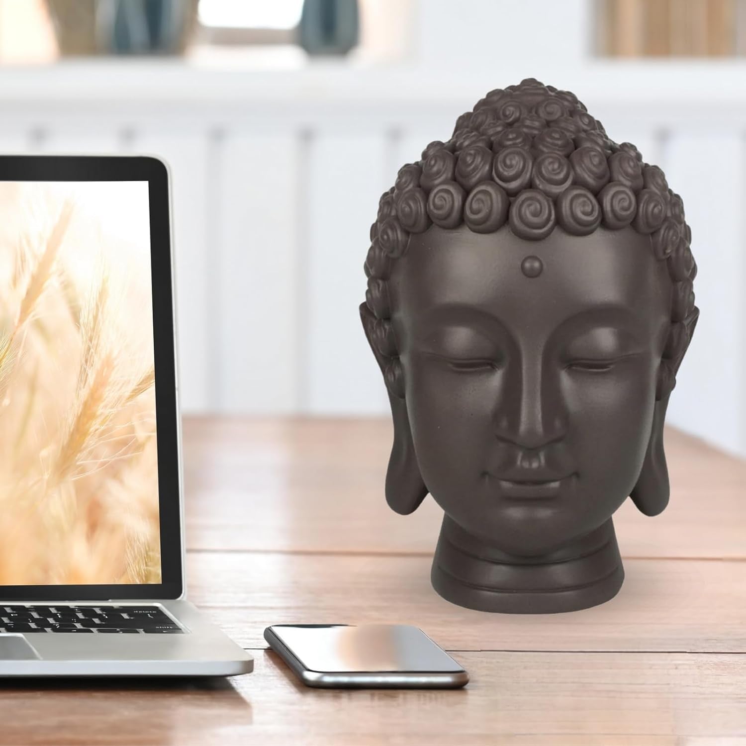 Zen'Light - Statuette mit Buddha-Kopf - Dekoration für Zen, Meditation und Feng Shui - Geschenk für eine entspannende und spirituelle Atmosphäre - Buddha-Statuette - Höhe: 20 cm - Farbe: grün/braun Statuetten und Skulpturen Naty Shop