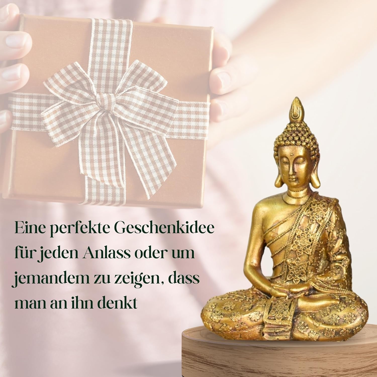 Zen'Light - Statuette mit Buddha-Kopf Sanci - Dekoration für Zen, Meditation und Feng Shui - Geschenk für eine entspannende und spirituelle Atmosphäre - Buddha-Statue - Höhe: 18 cm - Farbe: Gold Statuetten und Skulpturen Naty Shop