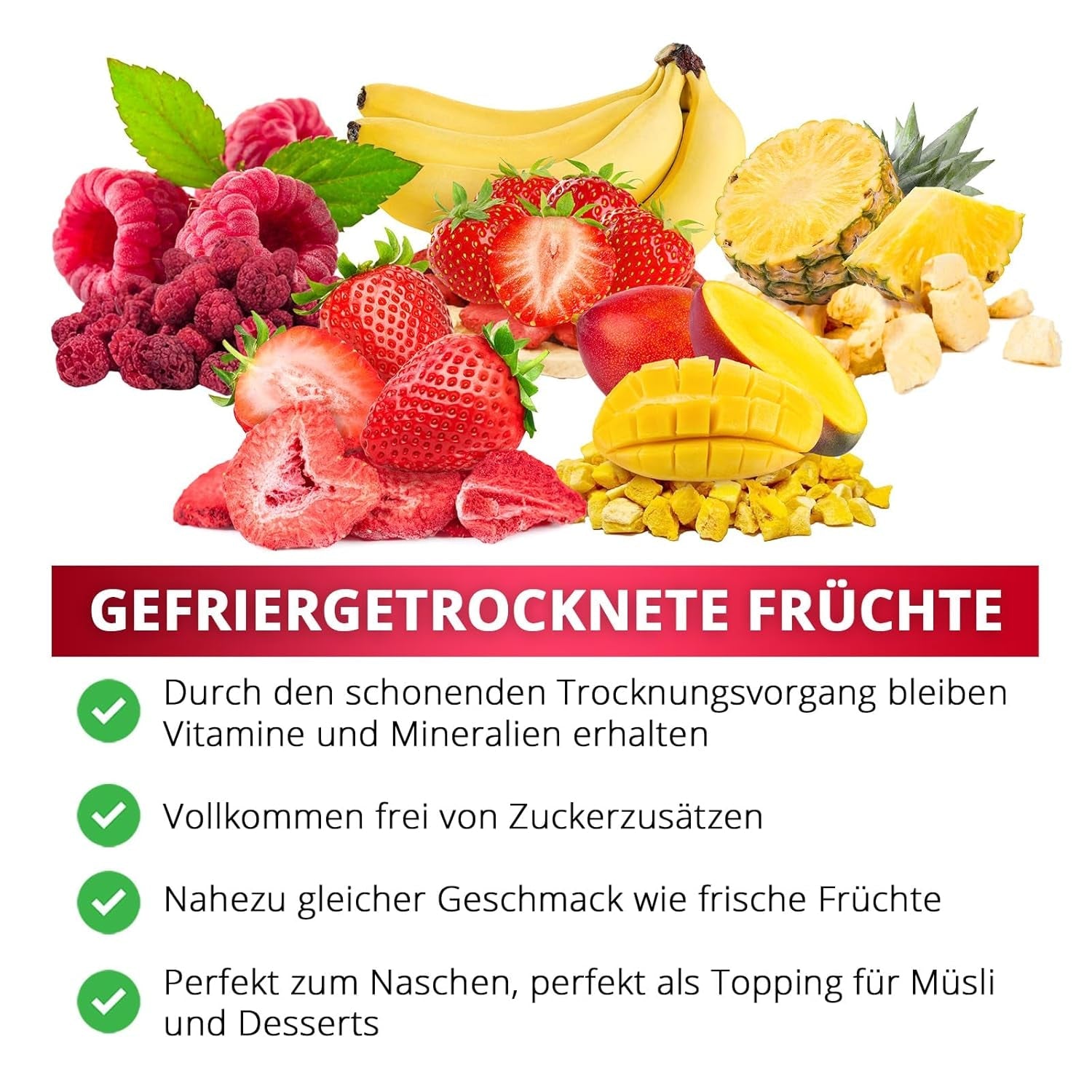 Gefriergetrocknete Himbeeren, KEINE chinesischen Produkte, 500g gefriergetrocknete ganze Früchte, ohne Zusatzstoffe, fruchtig, hergestellt in Deutschland. Trockenprodukte Naty Shop